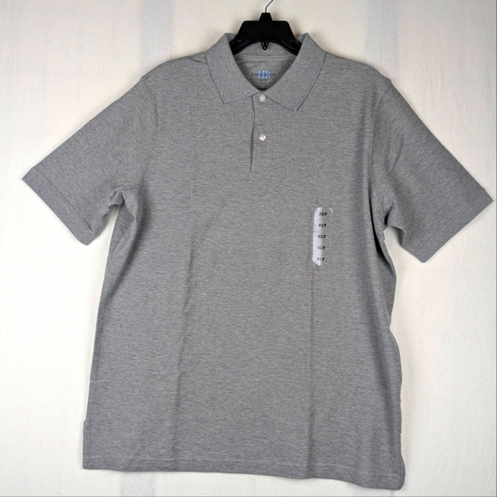 New Harbor Bay Polo Shirt Men's XLT Tall Gray Heather Short Sleeve